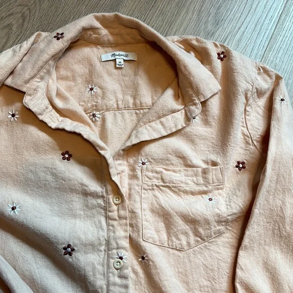 LAST PRICE REDUCTION Madewell Embroidered Daisy Button Down Shirt Women’s XS - Picture 5 of 6